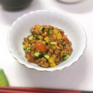 健康レシピ☆彩り野菜たっぷり納豆♪